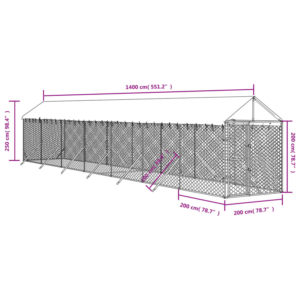 vidaXL Perrera de exterior con toldo acero galvanizado plata 2x10x2,5m, , large Imagen numero 9